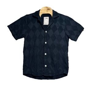 OAS Soft Terry Cotton Button Up Shirt Men's Medium Black Diamond Beach Portugal